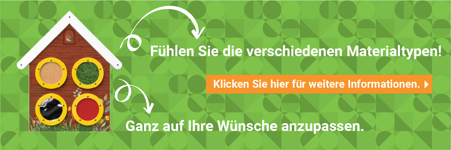 Die Fühlelemente sind eine pädagogische Bereicherung für Ihre Kindertagesstätte um die Sensorik und Feinmotorik zu stimulieren. Die Fühlelemente sind eine pädagogische Bereicherung für Ihre Kindertagesstätte um die Sensorik und Feinmotorik zu stimulieren.