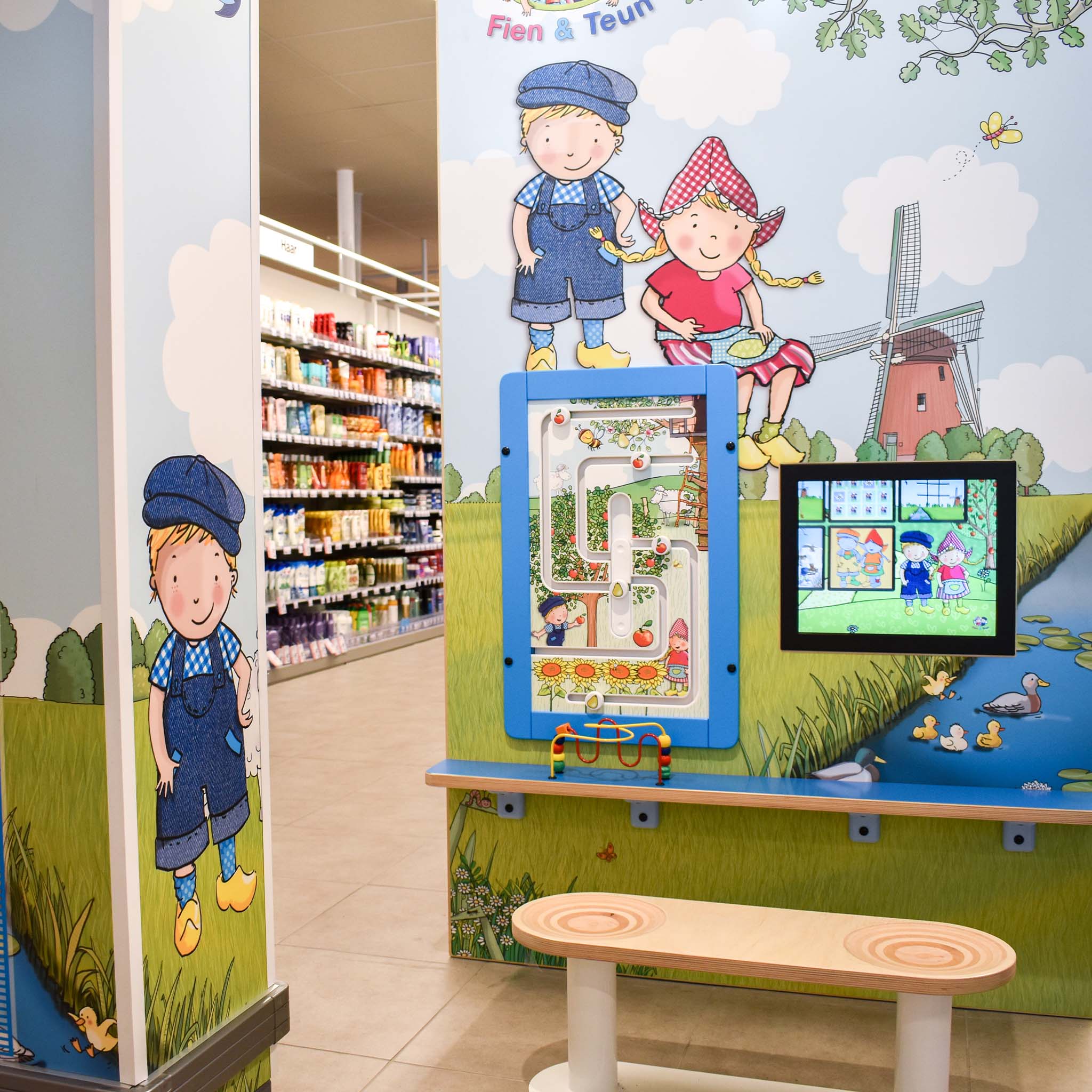 supermarkt Albert Heijn speelhoek in Maldegem met Fien en Teun