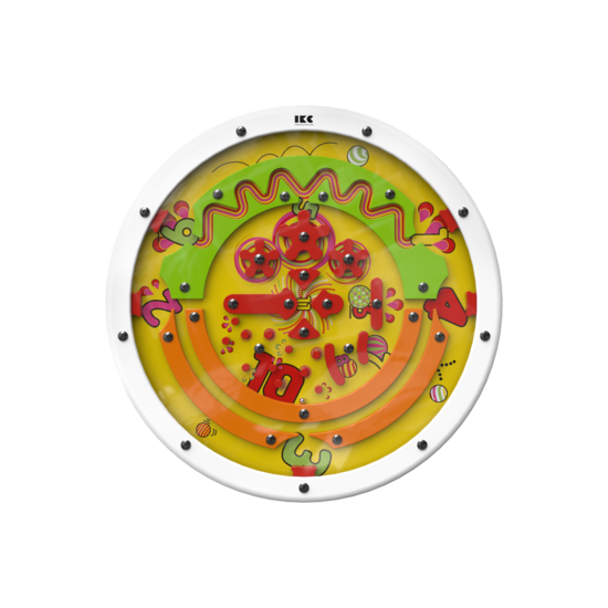 Draai het speelwiel om de balletjes te verplaatsen door de hindernissen | IKC wandspel muurspel